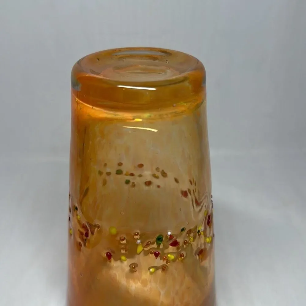 Tinted‎ Green Glass with Textured Specks of Paint and Orange Rim Unique Art Deco